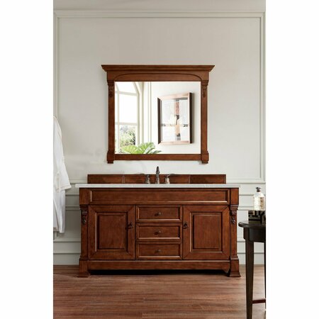 James Martin Vanities Brookfield 60in Single Vanity, Warm Cherry w/ 3 CM Eternal Serena Quartz Top 147-114-5381-3ESR